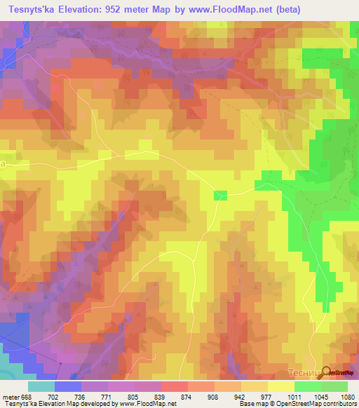 Tesnyts'ka,Ukraine Elevation Map