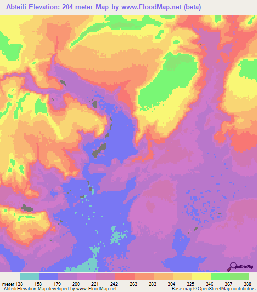 Abteili,Mauritania Elevation Map