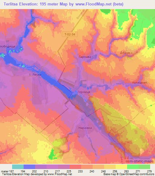 Terlitsa,Ukraine Elevation Map