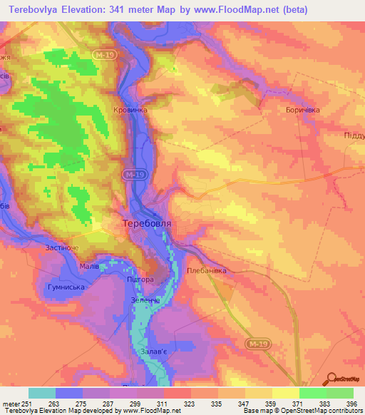 Terebovlya,Ukraine Elevation Map