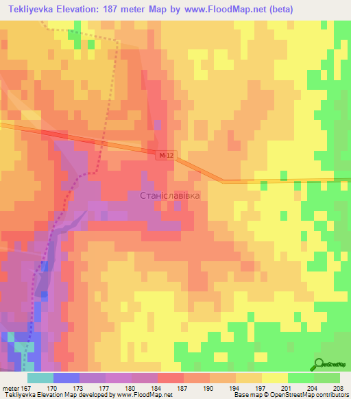Tekliyevka,Ukraine Elevation Map