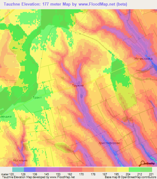 Tauzhne,Ukraine Elevation Map