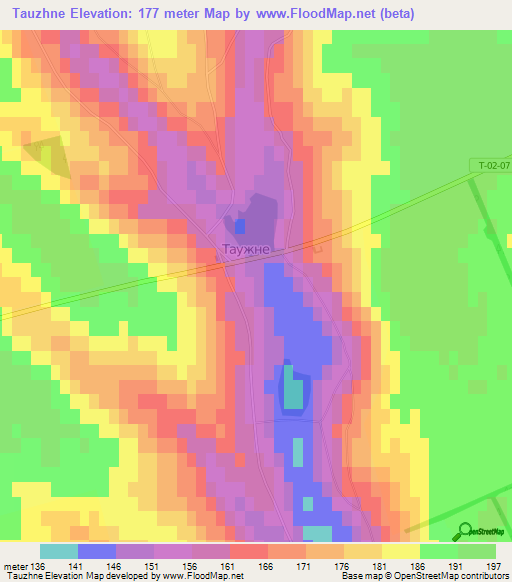 Tauzhne,Ukraine Elevation Map