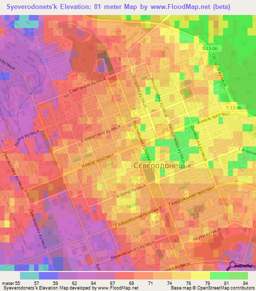 Syeverodonets'k,Ukraine Elevation Map