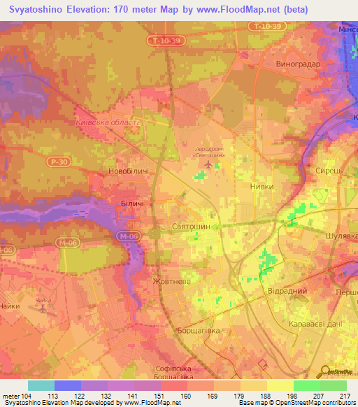 Svyatoshino,Ukraine Elevation Map