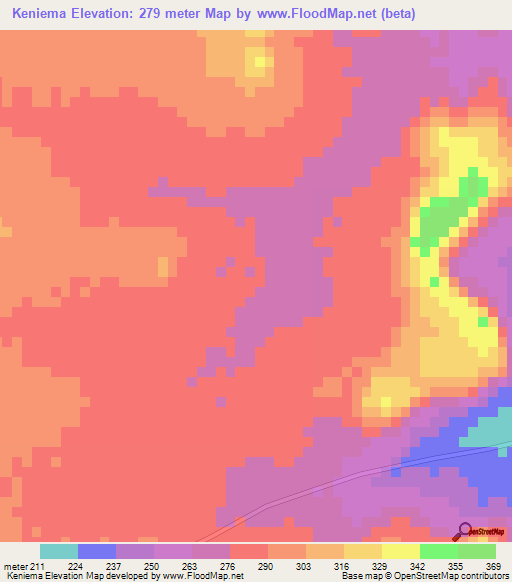 Keniema,Mali Elevation Map