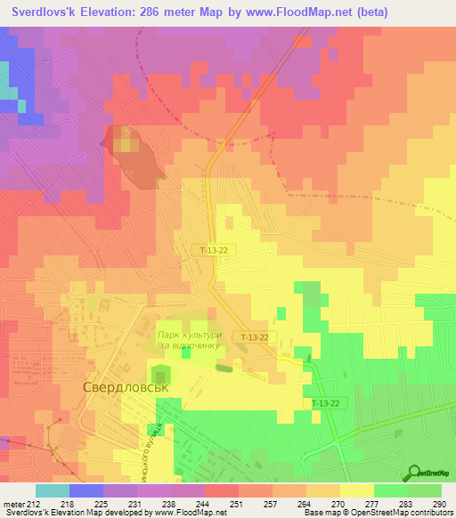 Sverdlovs'k,Ukraine Elevation Map
