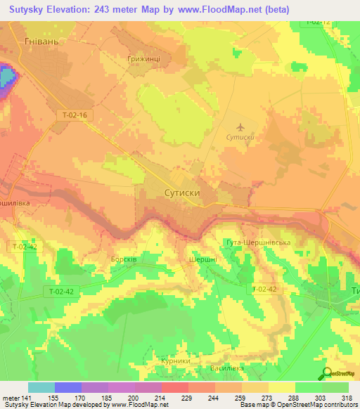 Sutysky,Ukraine Elevation Map