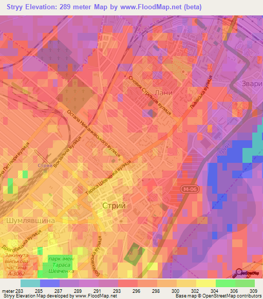 Stryy,Ukraine Elevation Map