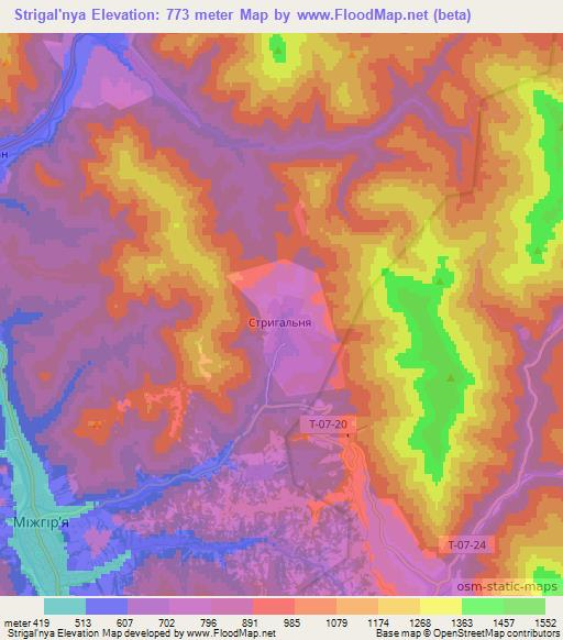 Strigal'nya,Ukraine Elevation Map