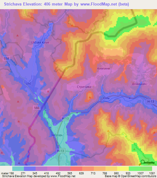 Strichava,Ukraine Elevation Map