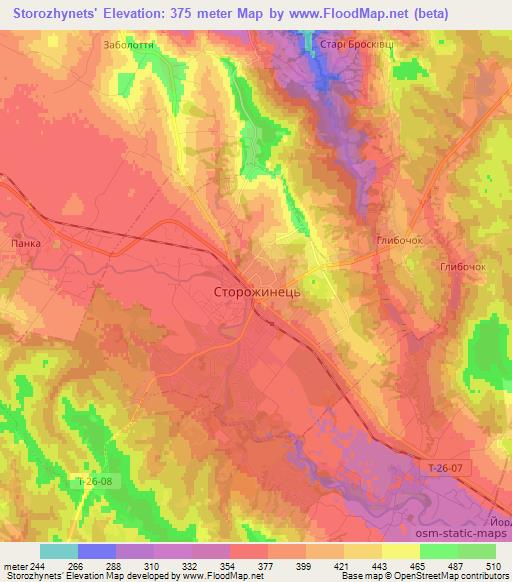 Storozhynets',Ukraine Elevation Map