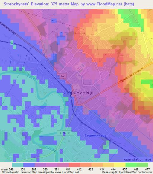 Storozhynets',Ukraine Elevation Map