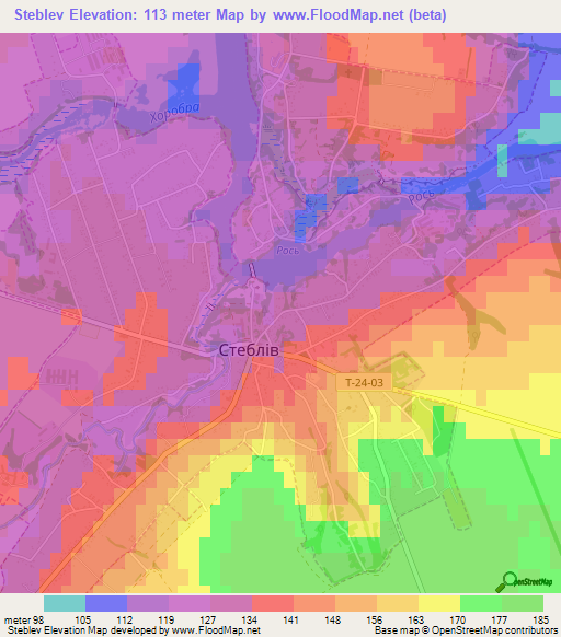 Steblev,Ukraine Elevation Map