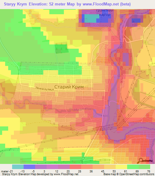 Staryy Krym,Ukraine Elevation Map