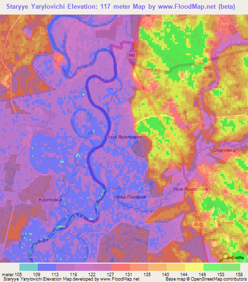 Staryye Yarylovichi,Ukraine Elevation Map
