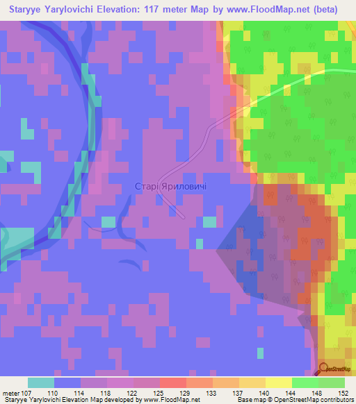 Staryye Yarylovichi,Ukraine Elevation Map