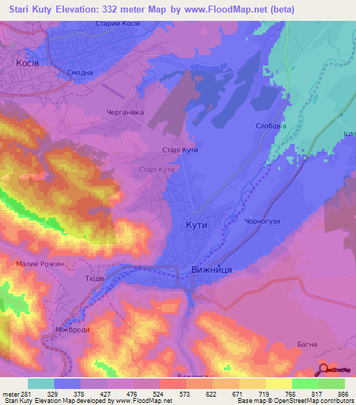 Stari Kuty,Ukraine Elevation Map