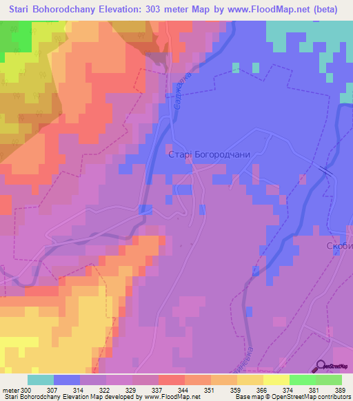 Stari Bohorodchany,Ukraine Elevation Map