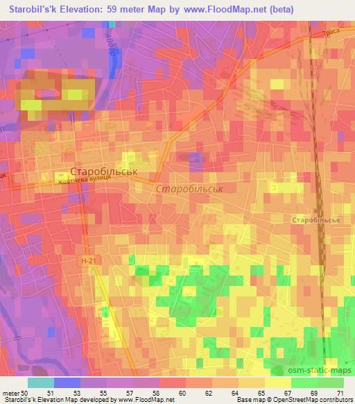 Starobil's'k,Ukraine Elevation Map
