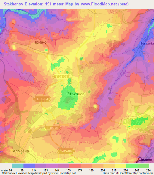 Elevation of Stakhanov,Ukraine Elevation Map, Topography, Contour