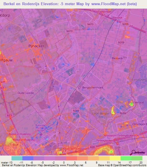 Berkel en Rodenrijs,Netherlands Elevation Map