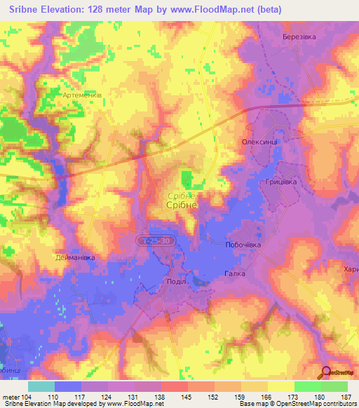 Sribne,Ukraine Elevation Map