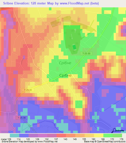 Sribne,Ukraine Elevation Map