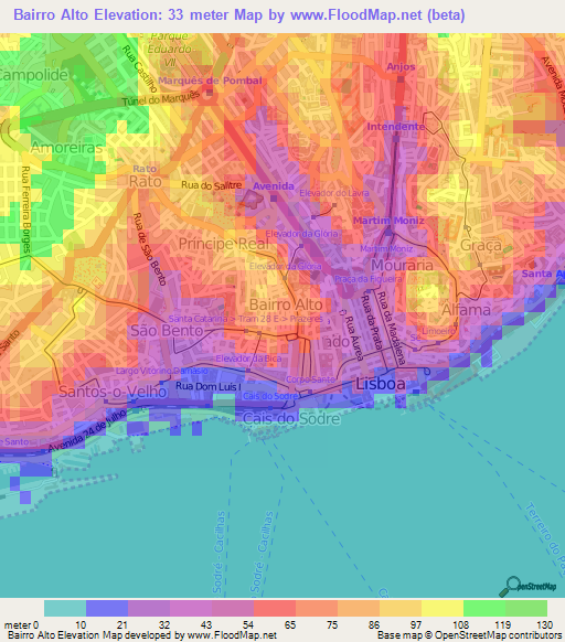 Bairro Alto,Portugal Elevation Map