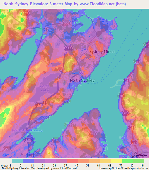 North Sydney,Canada Elevation Map