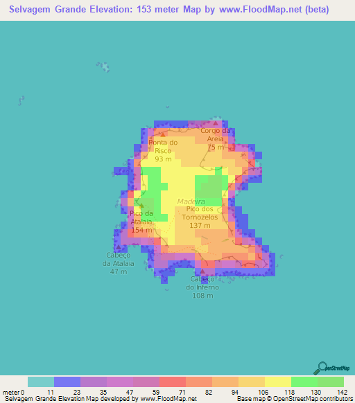 Selvagem Grande,Portugal Elevation Map