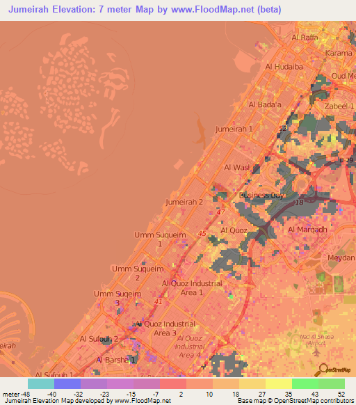 Jumeirah,United Arab Emirates Elevation Map