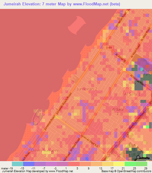 Jumeirah,United Arab Emirates Elevation Map