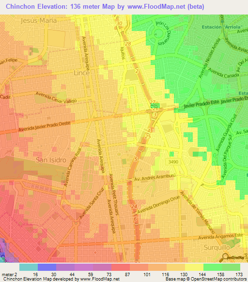 Chinchon,Peru Elevation Map
