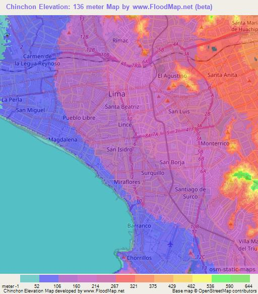 Chinchon,Peru Elevation Map