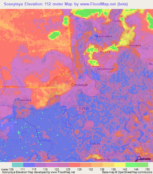 Sosnytsya,Ukraine Elevation Map