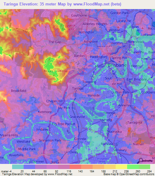 Taringa,Australia Elevation Map