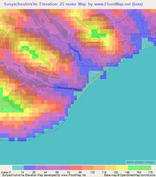 Sonyachnohirs'ke,Ukraine Elevation Map