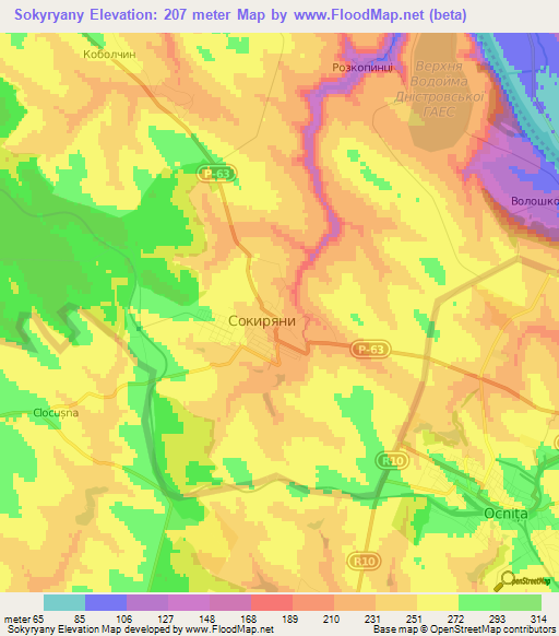 Sokyryany,Ukraine Elevation Map