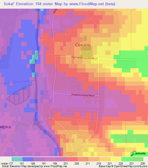 Sokal',Ukraine Elevation Map