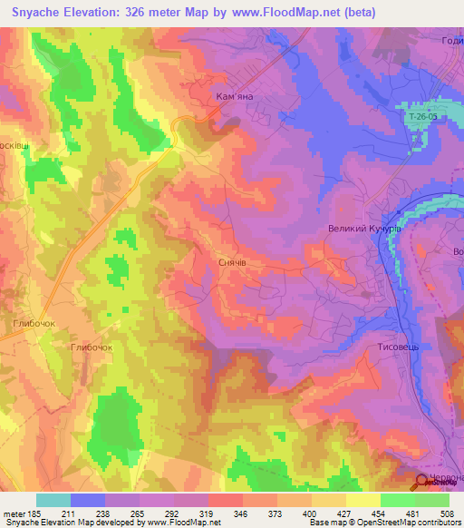 Snyache,Ukraine Elevation Map