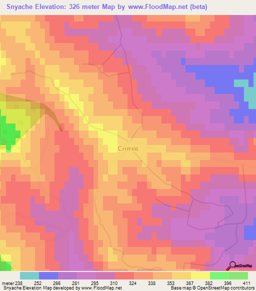 Snyache,Ukraine Elevation Map