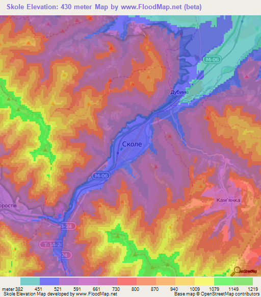 Skole,Ukraine Elevation Map