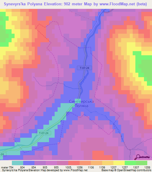Synevyrs'ka Polyana,Ukraine Elevation Map