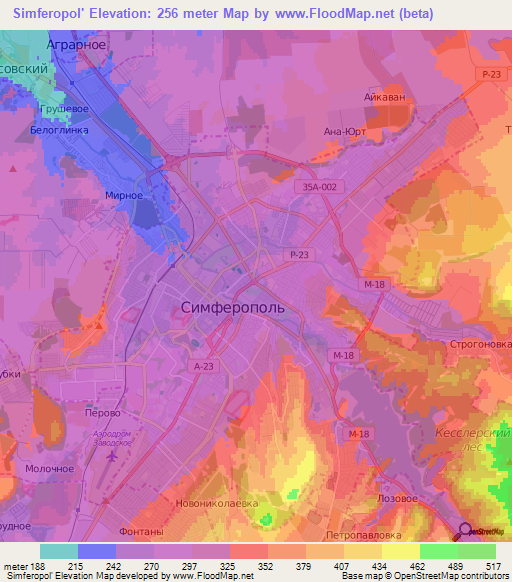 Simferopol',Ukraine Elevation Map