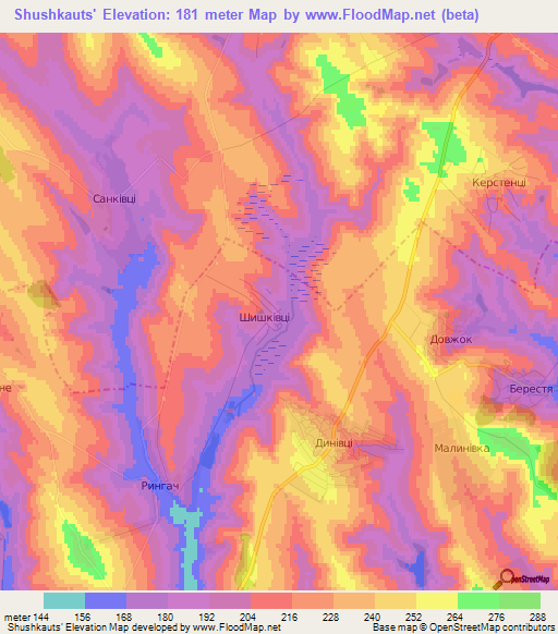 Shushkauts',Ukraine Elevation Map