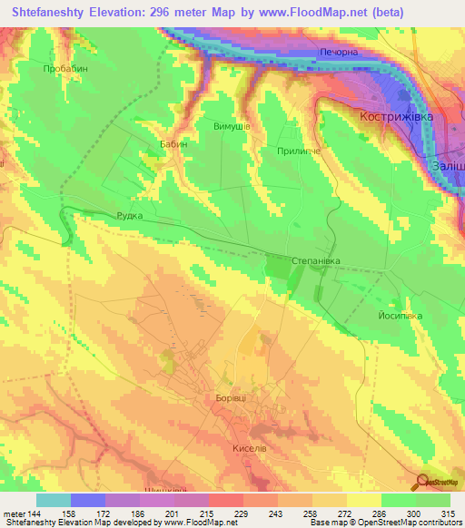 Shtefaneshty,Ukraine Elevation Map