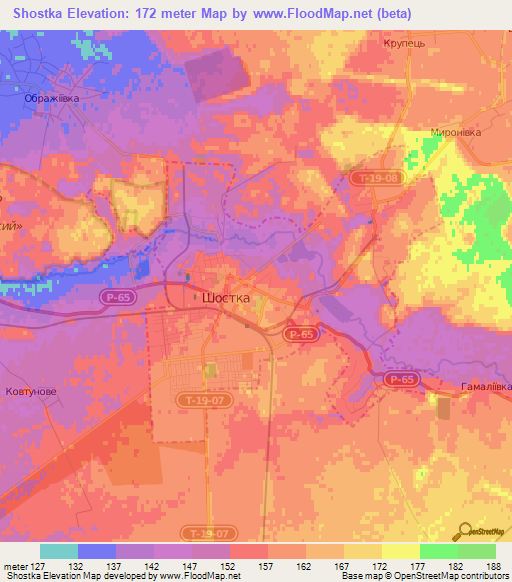 Shostka,Ukraine Elevation Map