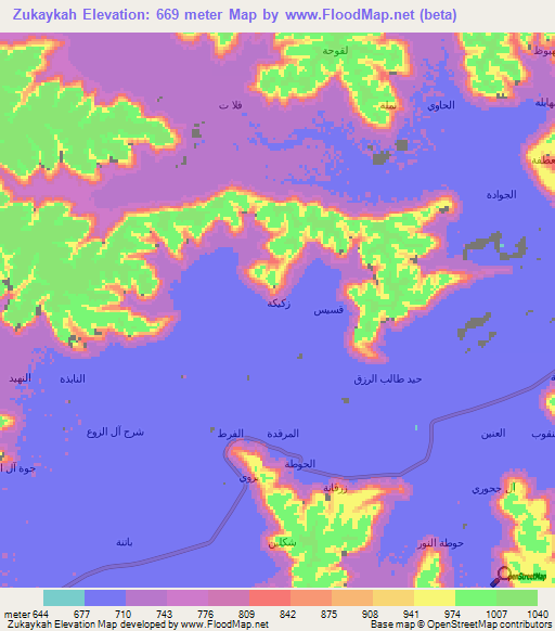Zukaykah,Yemen Elevation Map