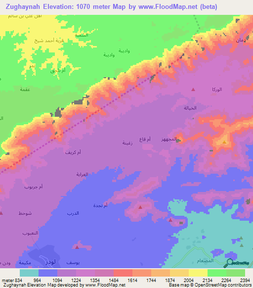 Zughaynah,Yemen Elevation Map
